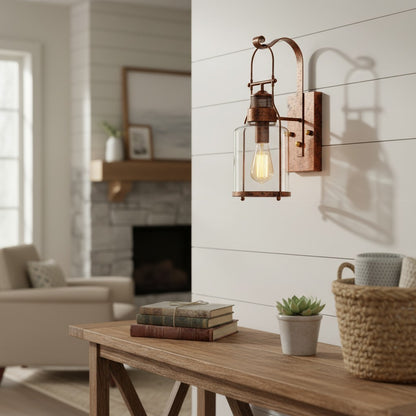 Bureau Industrial Antique Iron Glass Jar Wall Sconce
