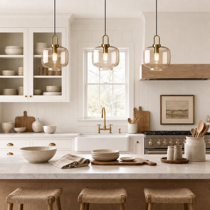 Vylith Brass Cognac Glass Single Hanging Lamp
