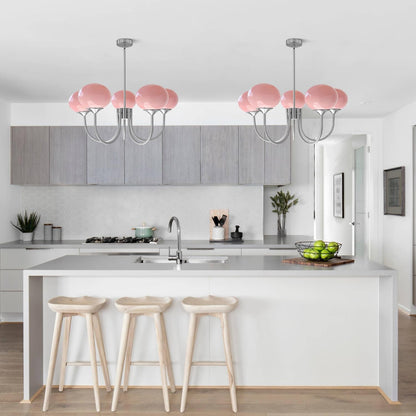 Bianca Colored Glass Shade Chandelier with Globes