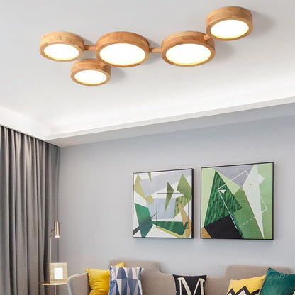 Phelith Modern Multi Heads Wood LED Ceiling Light