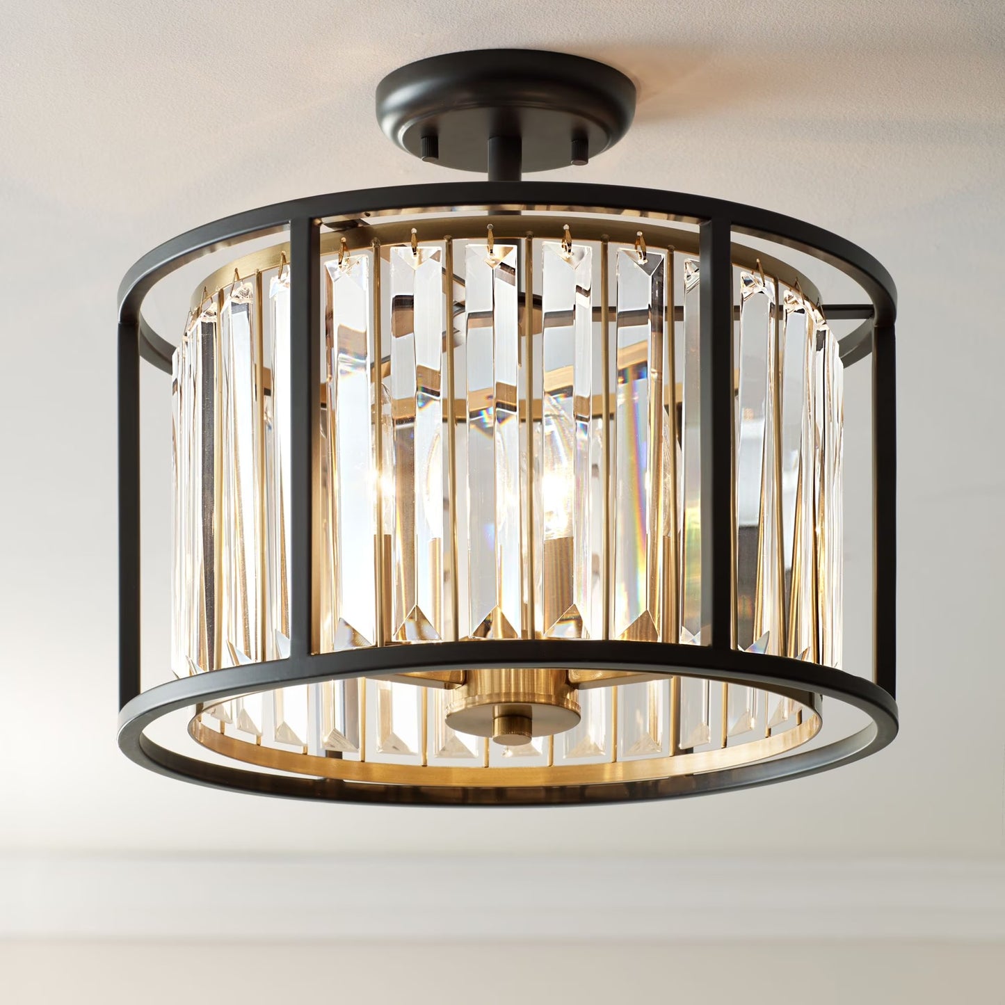 Eileyn Crystal Drum Semi Flush Mount Ceiling Light