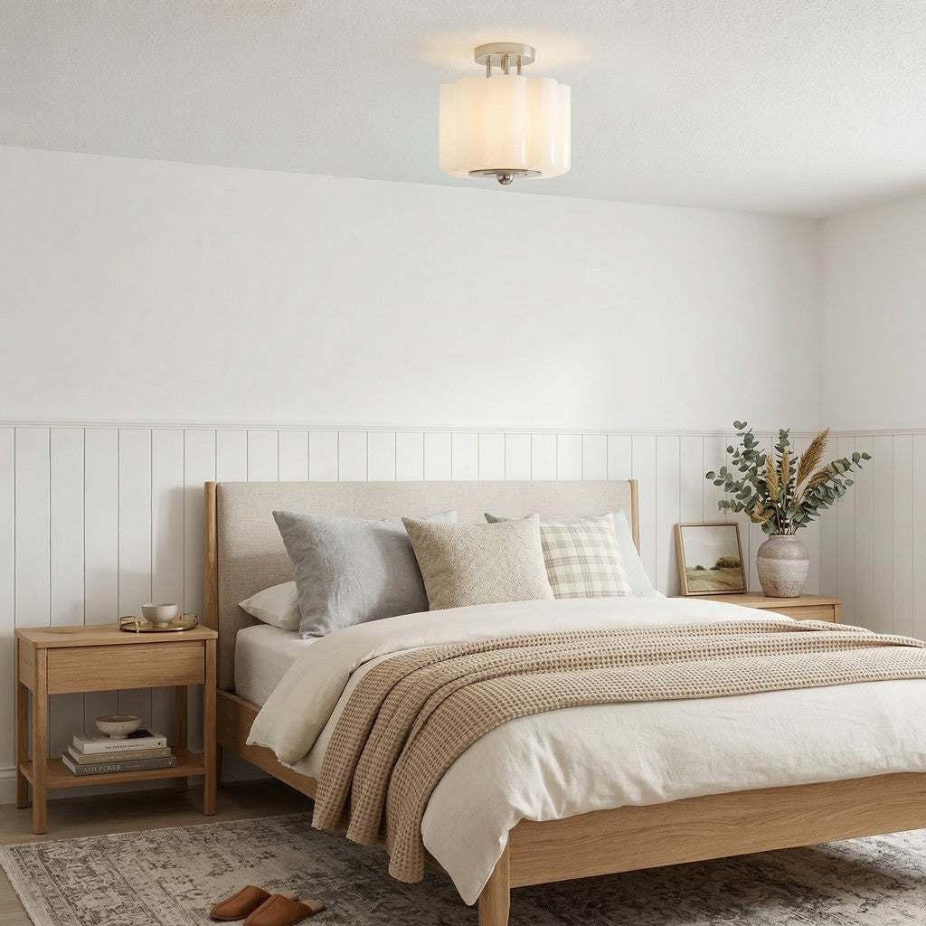 Hanahs Farmhouse Milk Glass Scalloped Shade Ceiling Light