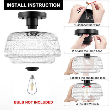 Ixionis Farmhouse Patterned Glass Semi Flush Mount Ceiling Light