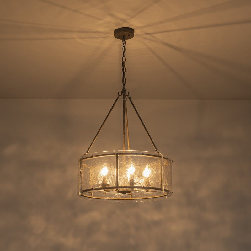 Coriander Farmhouse Water Ripple Glass Drum Chandelier