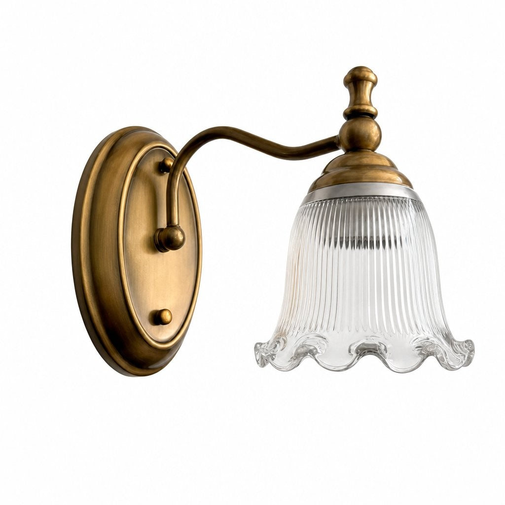 Cormac French Vintage Ribbed Glass Flower Wall Sconce