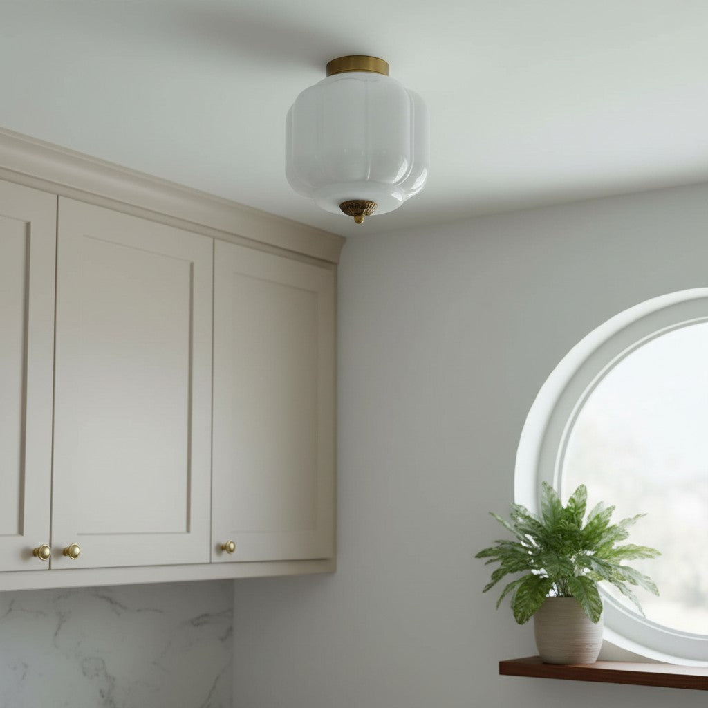 Conran Vintage Milk Glass Semi Flush Mount Eloise Ceiling Light