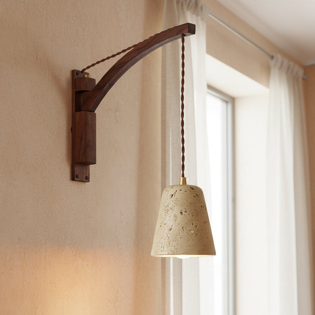 Josiah Modern Solid Wood Travertine Wall Lamp