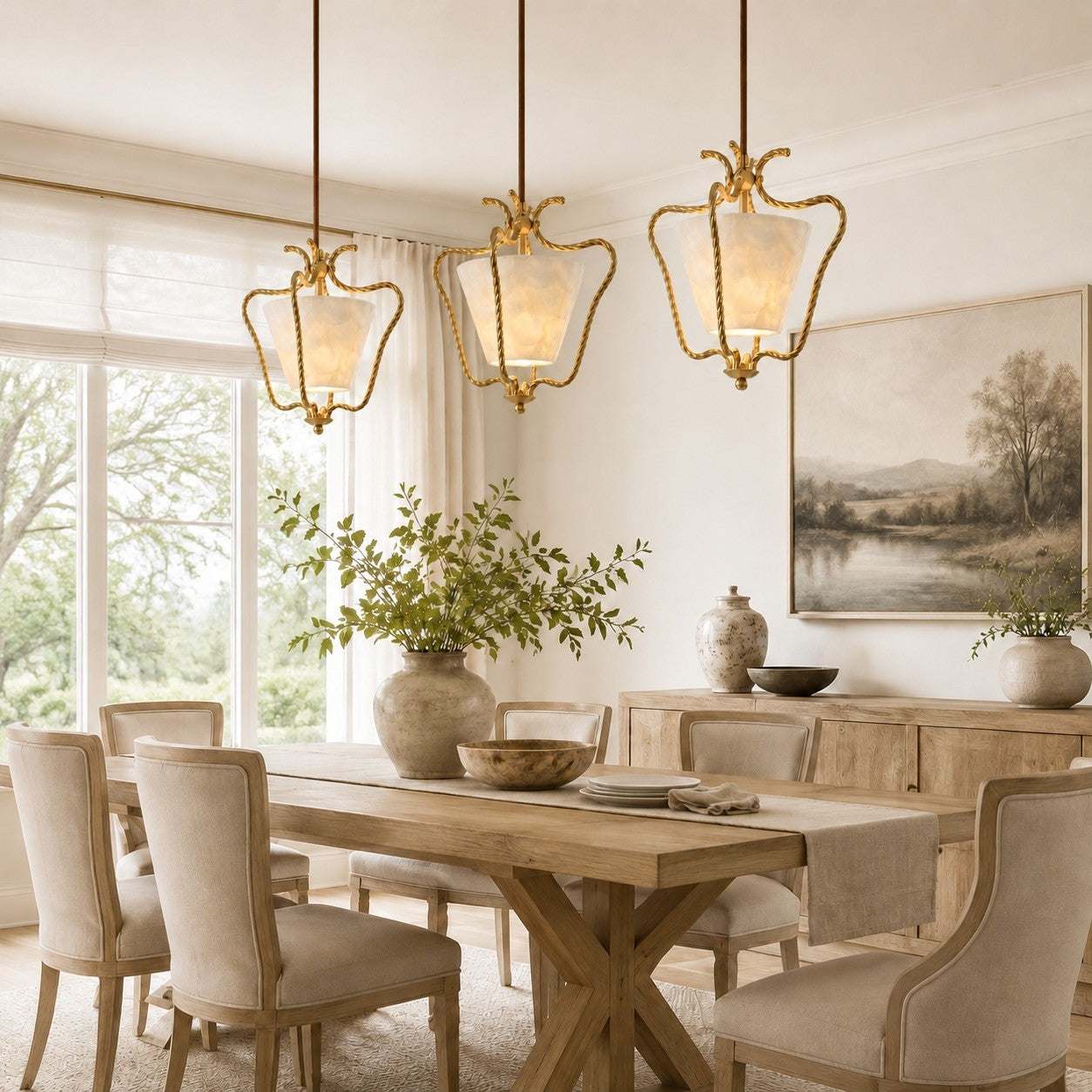 Spencer Vintage French Art Deco Brass Lantern Shell Pendant Light