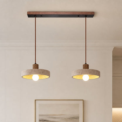 Harlow Wabi-Sabi Travertine & Wood Circular Pendant Light