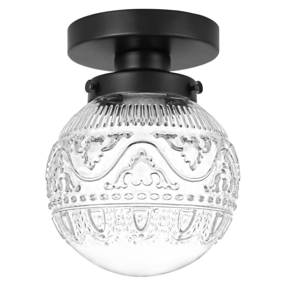 Ixionis Vintage Engraved Pattern Globe Glass Flush Mount Ceiling Light