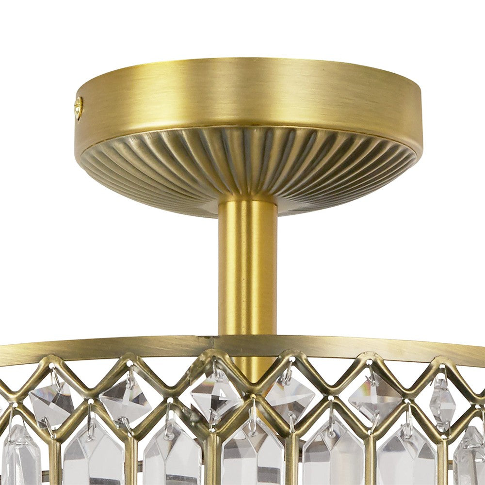 Parnika Luxury Carved Crystal Drum Semi Flush Chandelier