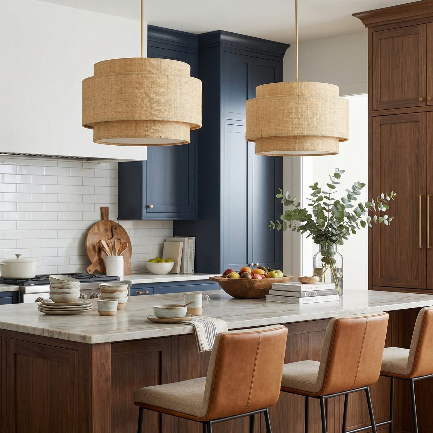 Orlaith Bohemian Rattan Tiered Drum Pendant Light
