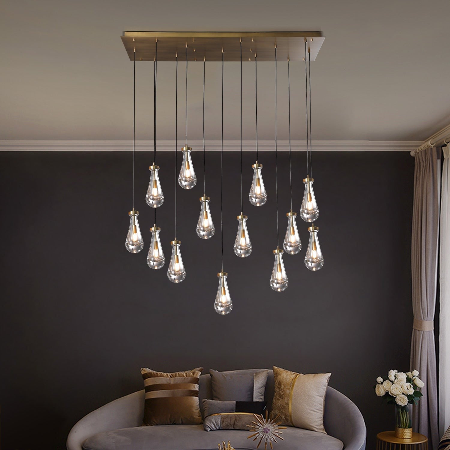 Peregrine Modern All-copper Crystal Raindrop Linear Chandelier