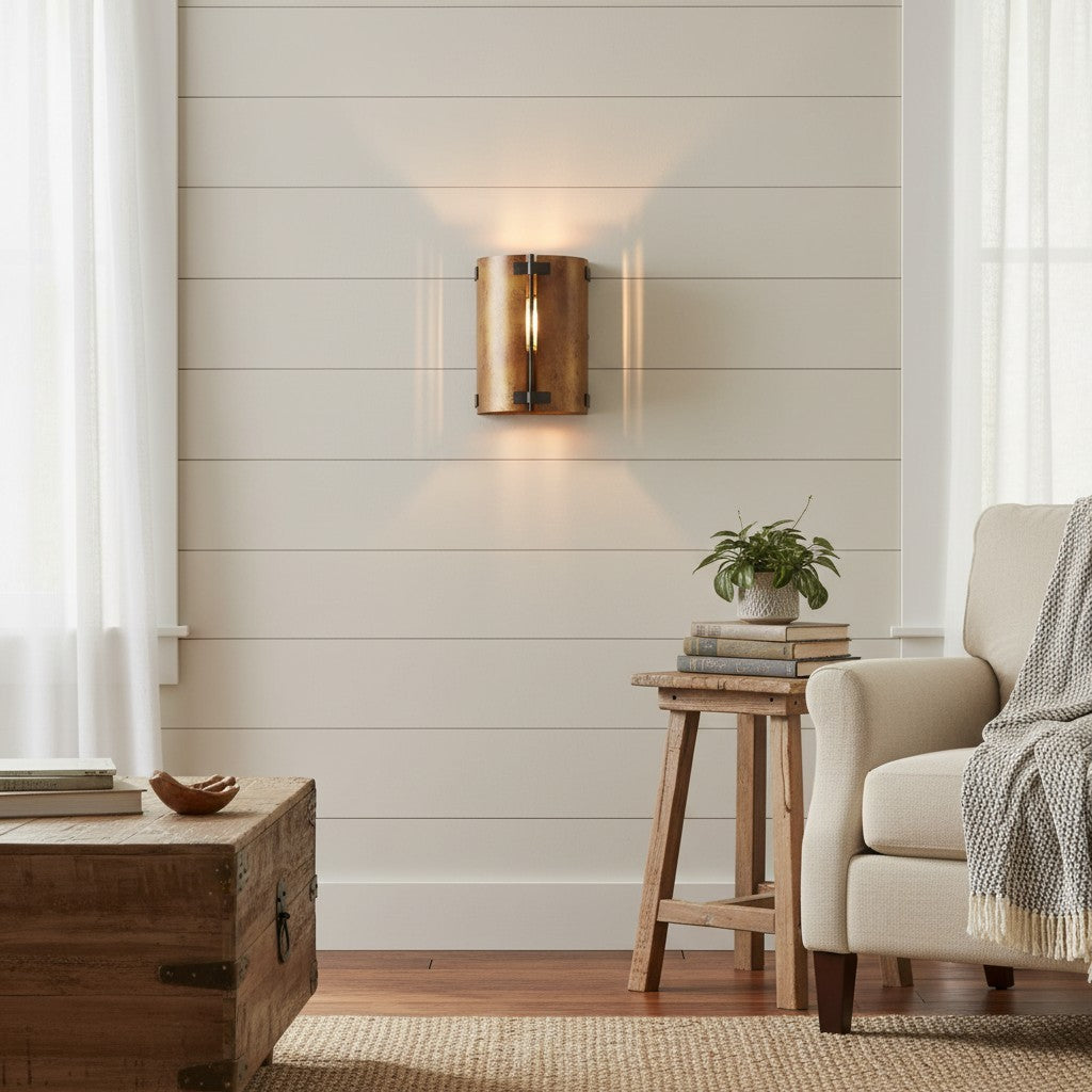 Zoe Industrial Rustic Bronze Cylindrical Metal Wall Sconce
