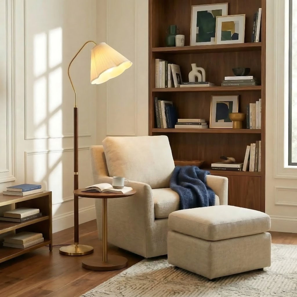 Xalon Wooden Cloth Pleated Shade Floor Lamp