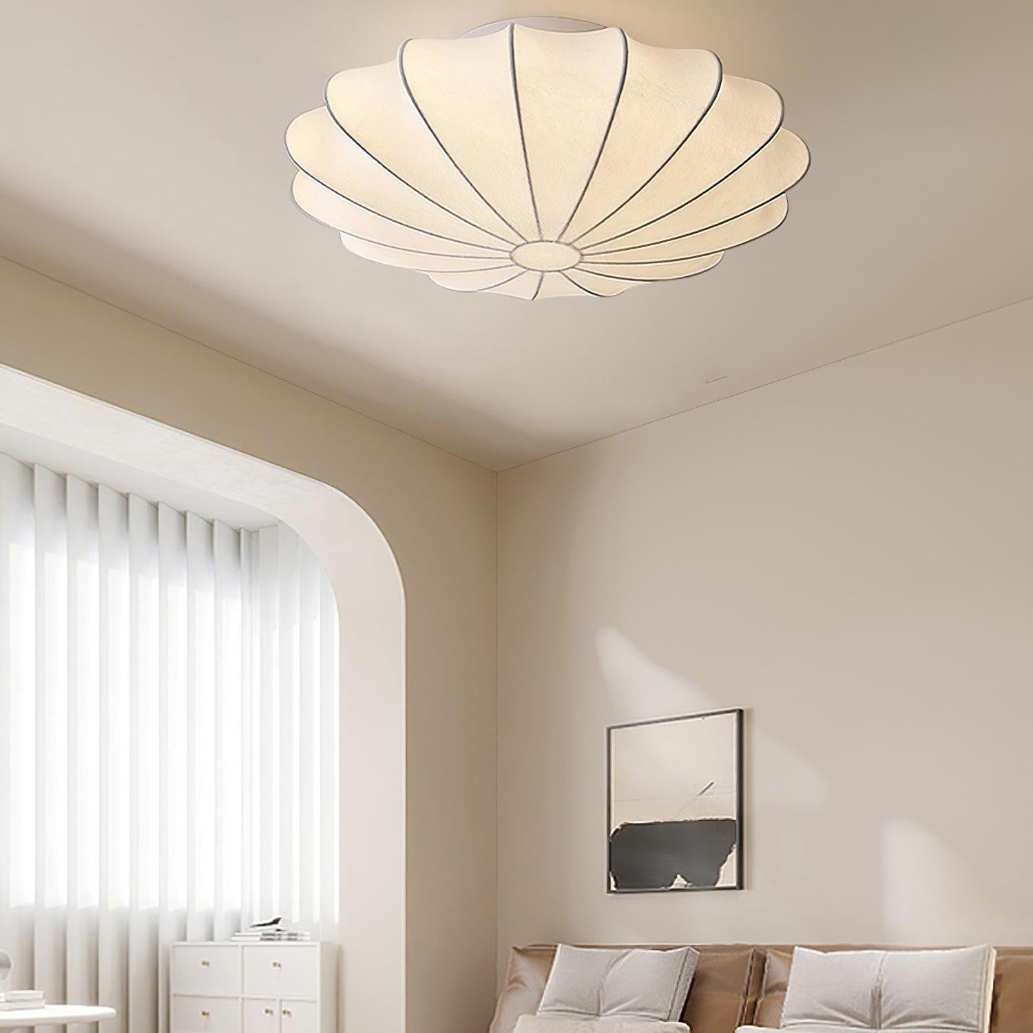 Savionne White Silk Seashell Flush Mount Light