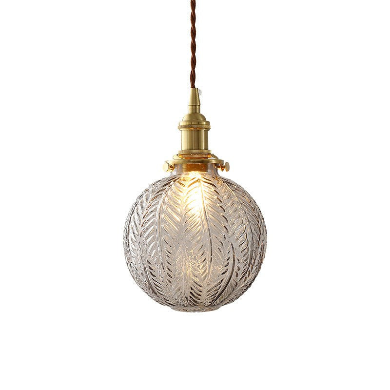 Logana Vintage Feather Texture Glass Globe Pendant Light