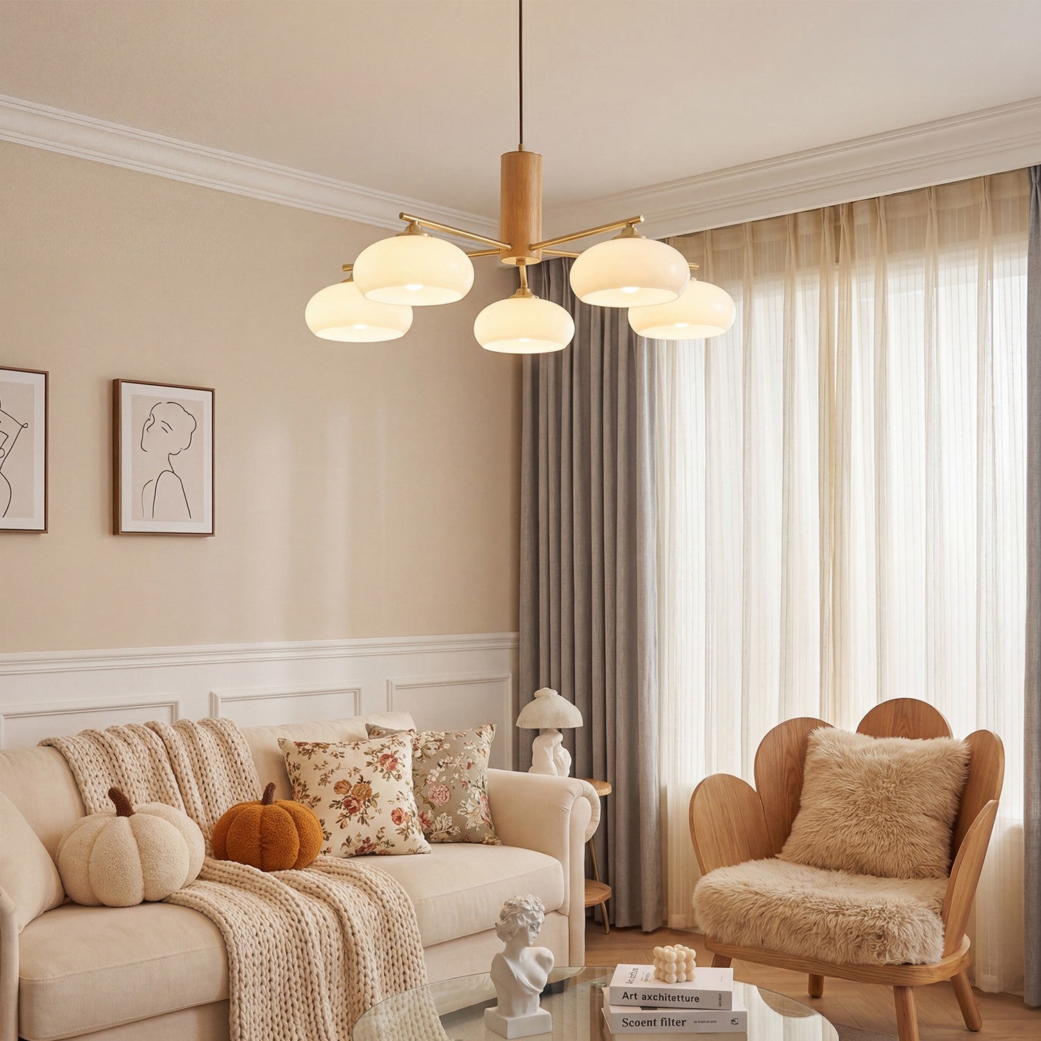 Xanthea Elliptical Persimmon Milk Glass Chandelier