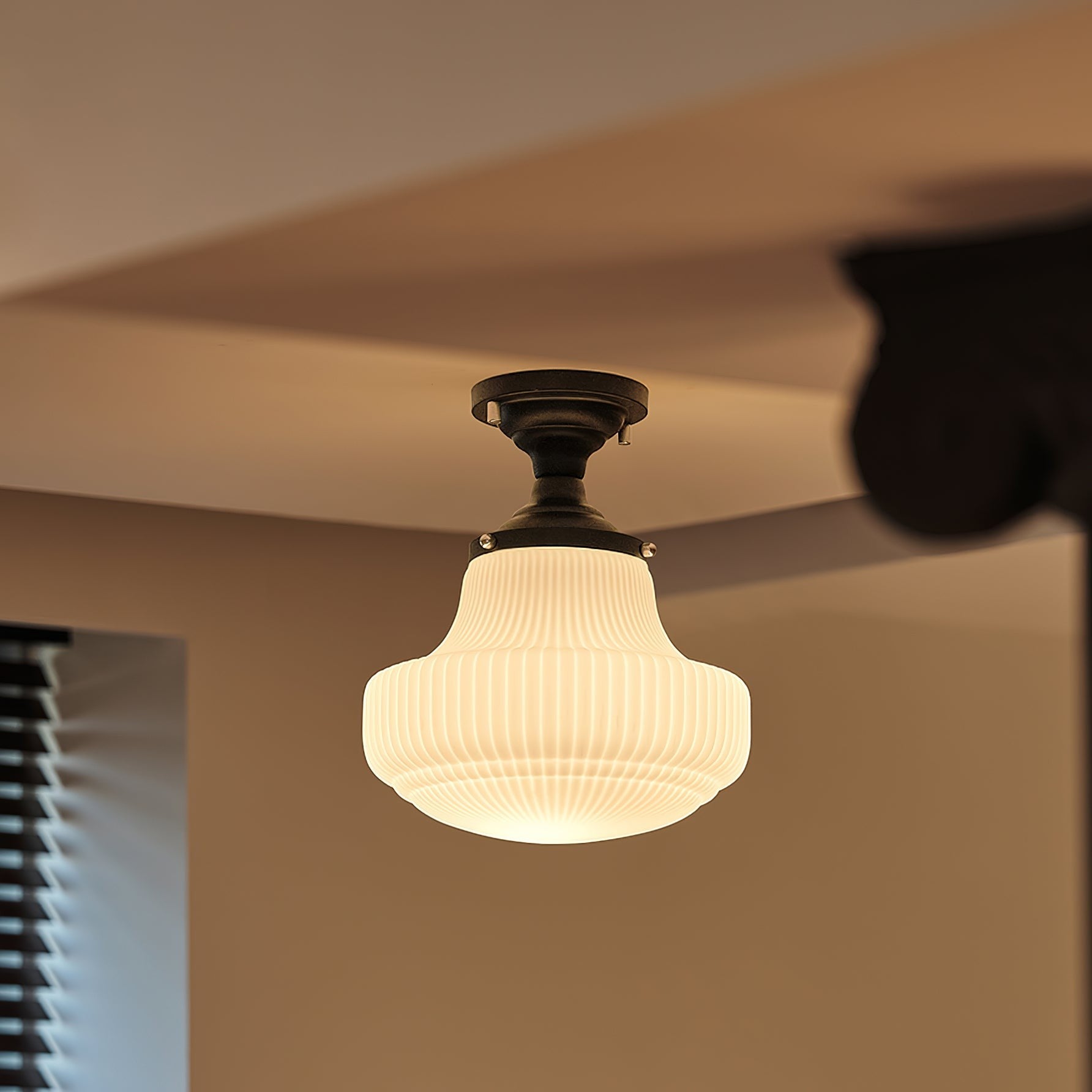 Iveria Striped Milk Glass Schoolhouse Flush Mount Ceiling Light