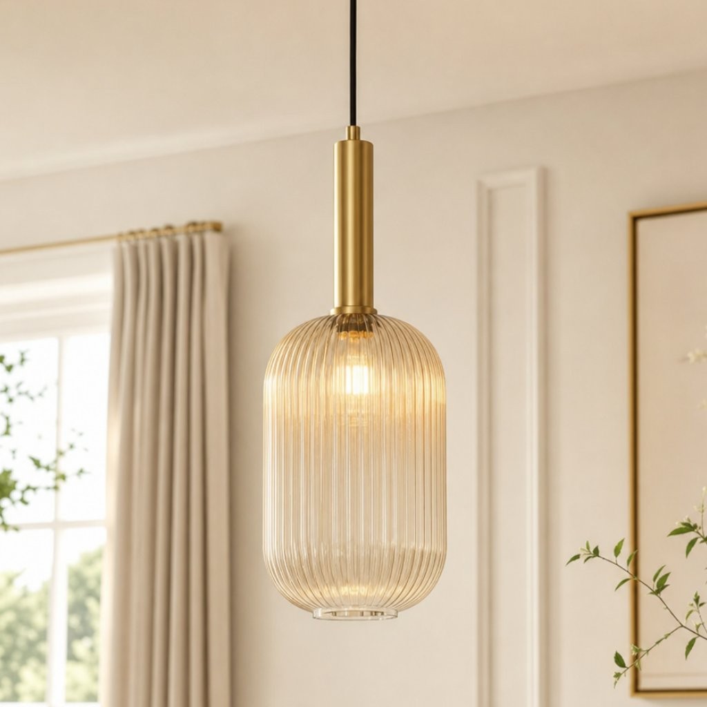 Zarek Lantern Shape Vertical Striped Stained Glass Pendant Light