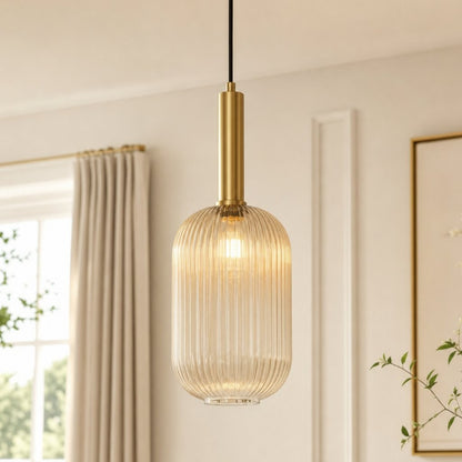 Zarek Lantern Shape Vertical Striped Stained Glass Pendant Light