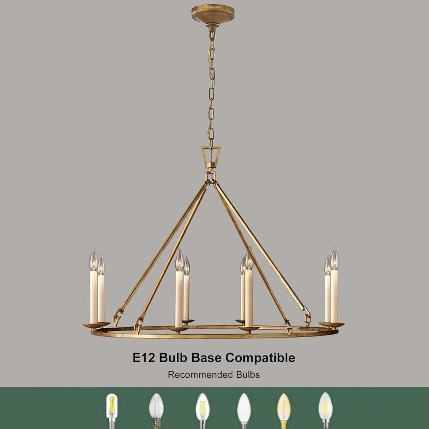 Jock French Gold Wagon Wheel Candle-Shaped Metal Chandelier