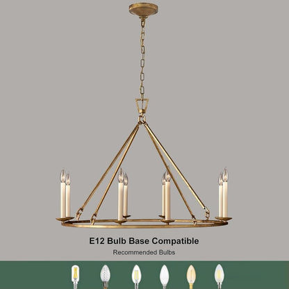 Jock French Gold Wagon Wheel Candle-Shaped Metal Chandelier