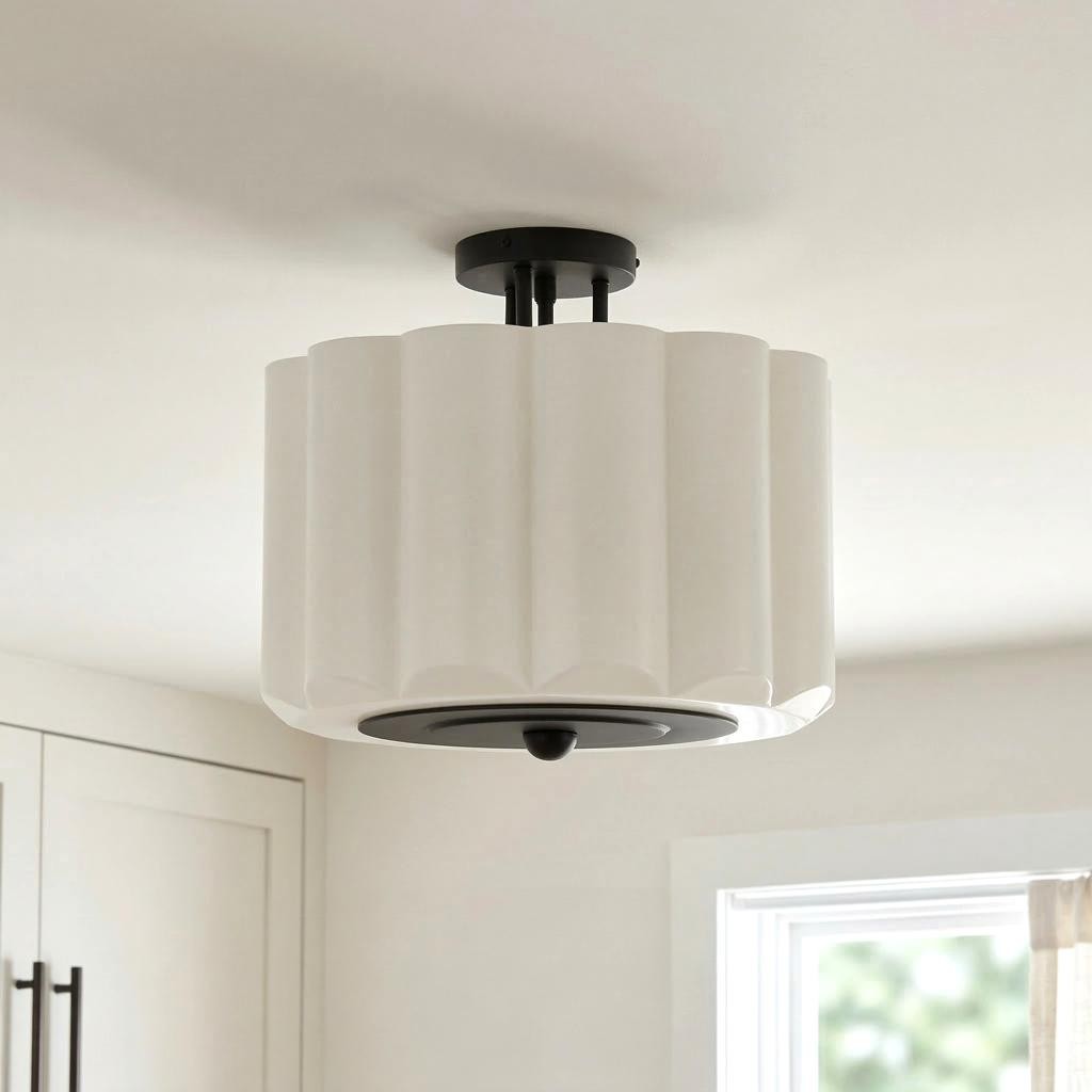 Hanahs Farmhouse Milk Glass Scalloped Shade Ceiling Light