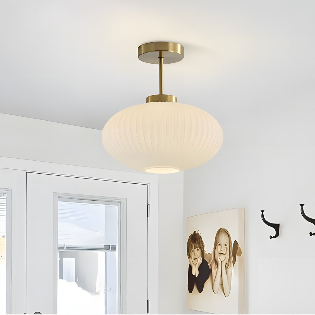 Jorik Natural Green Ribbed Glass Oval Ceiling Light