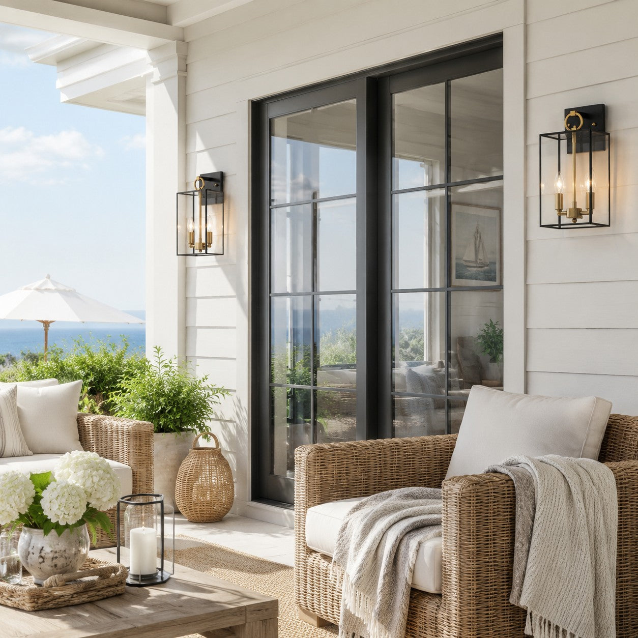 Lindsay Farmhouse Black And Brass Outdoor Lantern Wall Light