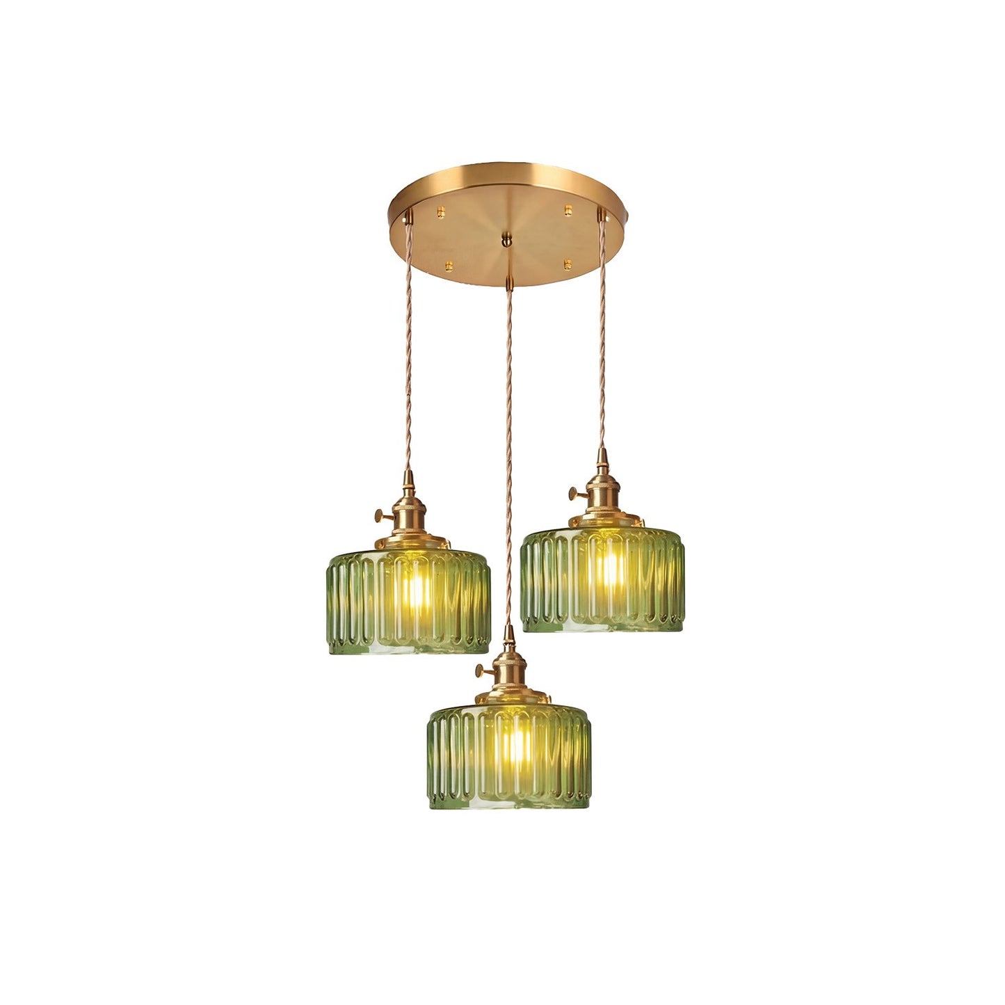 Zavier Vintage Cylinder Wave Pattern Glass Shade Pendant Chandelier