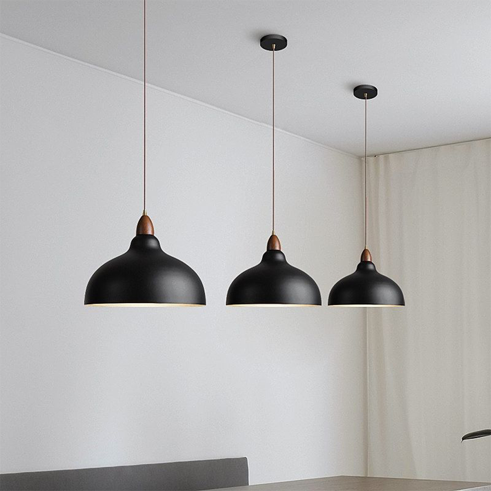 Zarek ‎Minimalist Walnut Wrought Iron Bowl Shaped Pendant Light