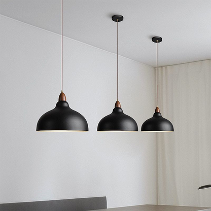 Zarek ‎Minimalist Walnut Wrought Iron Bowl Shaped Pendant Light