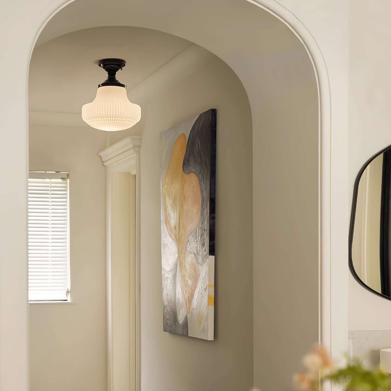 Iveria Striped Milk Glass Schoolhouse Flush Mount Ceiling Light