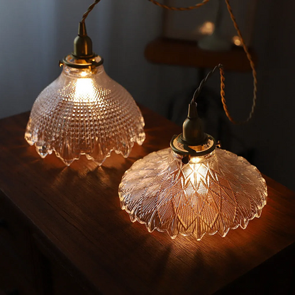 Gyran Retro Brass Lace Glass Pendant Light