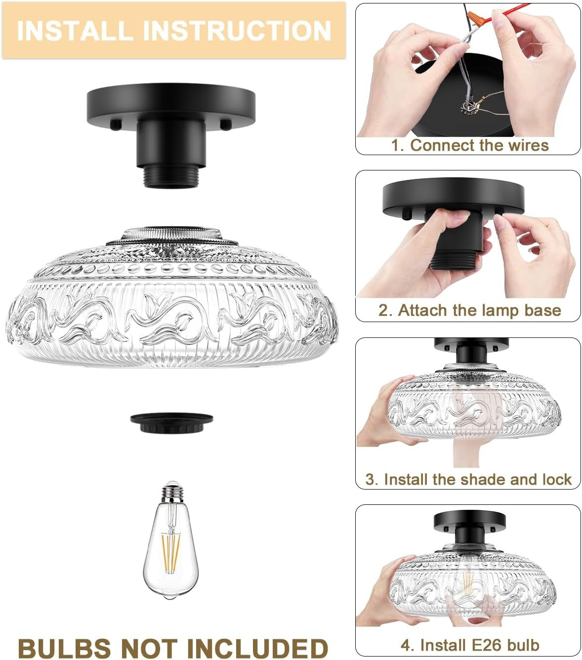 Cassandra American Country Patterned Glass Ceiling Light