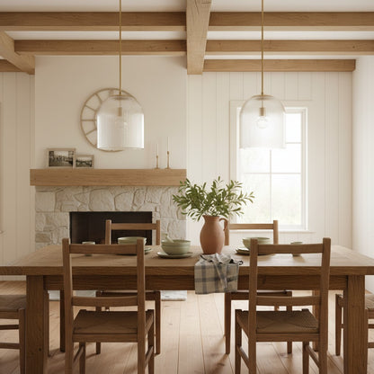 Alain Farmhouse Cooper Ribbed Glass Pendant Light For Dining Room & Kitchen