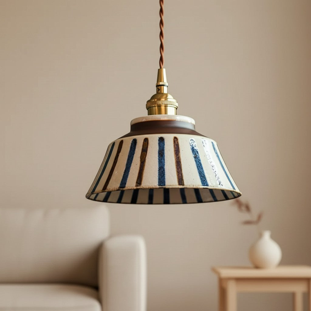 Hussein Vintage Hand-painted Ceramic Pendant Light