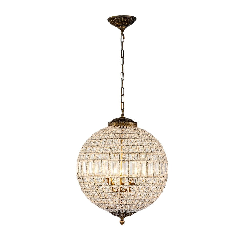 Dion Luxury French Antique Brass Crystal Globe Chandelier