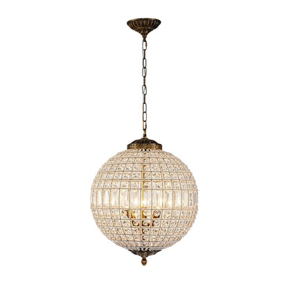 Dion Luxury French Antique Brass Crystal Globe Chandelier
