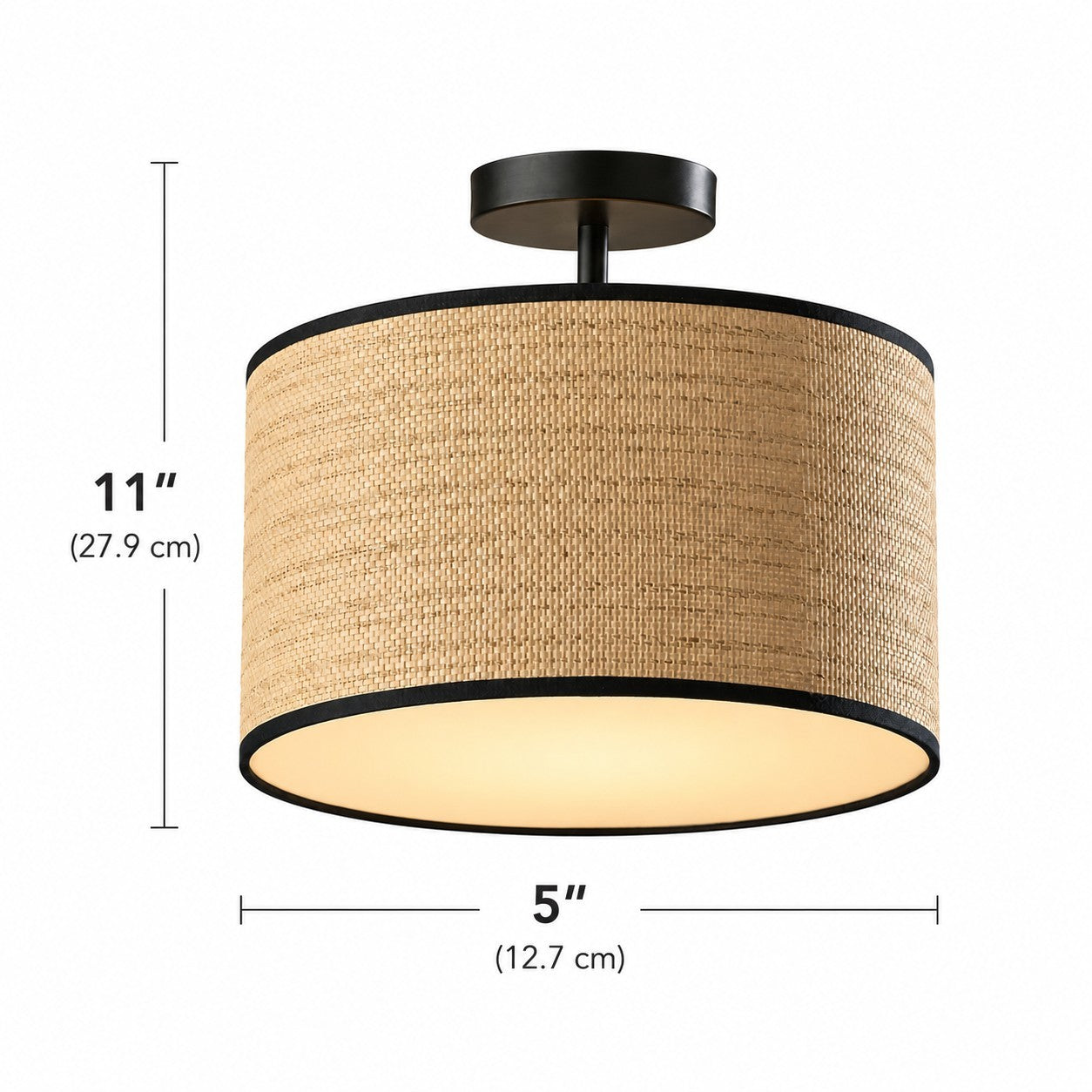 James Rustic Drum Woven Flush Mount Ceiling Light