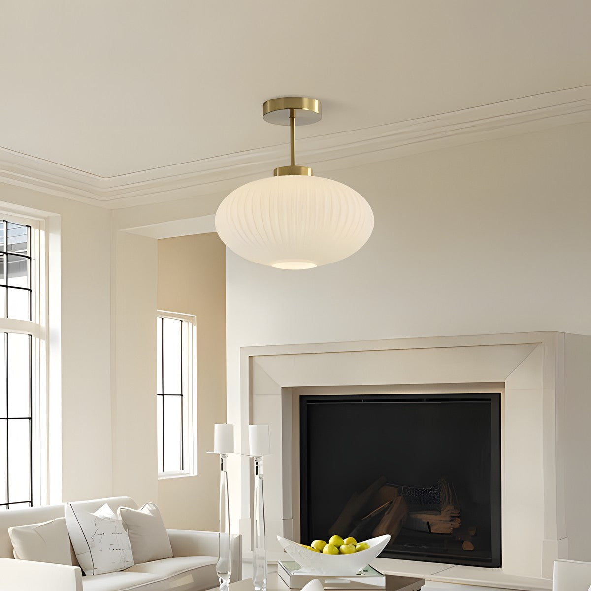 Jorik Natural Green Ribbed Glass Oval Ceiling Light