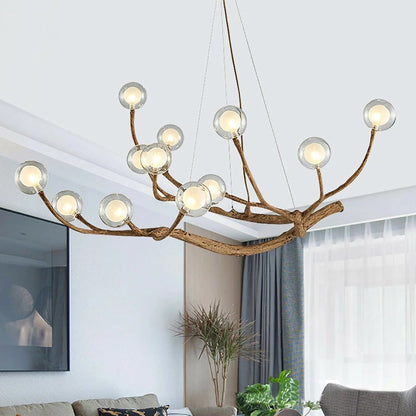 Damian Rustic Tree Branch Chandelier with Bubble Glass Lamp Shades