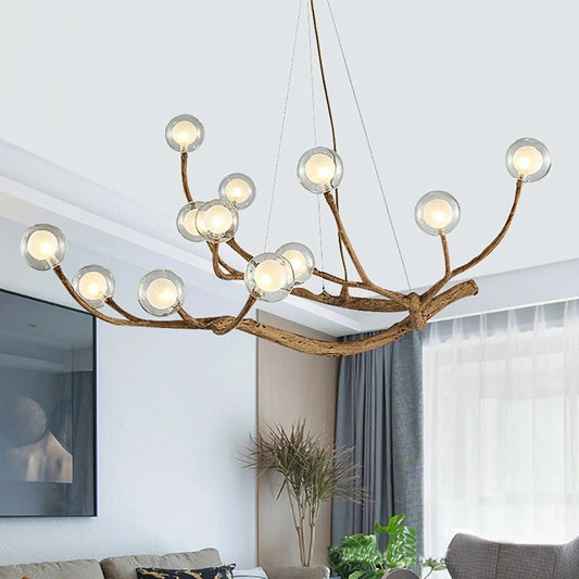 Damian Rustic Tree Branch Chandelier with Bubble Glass Lamp Shades