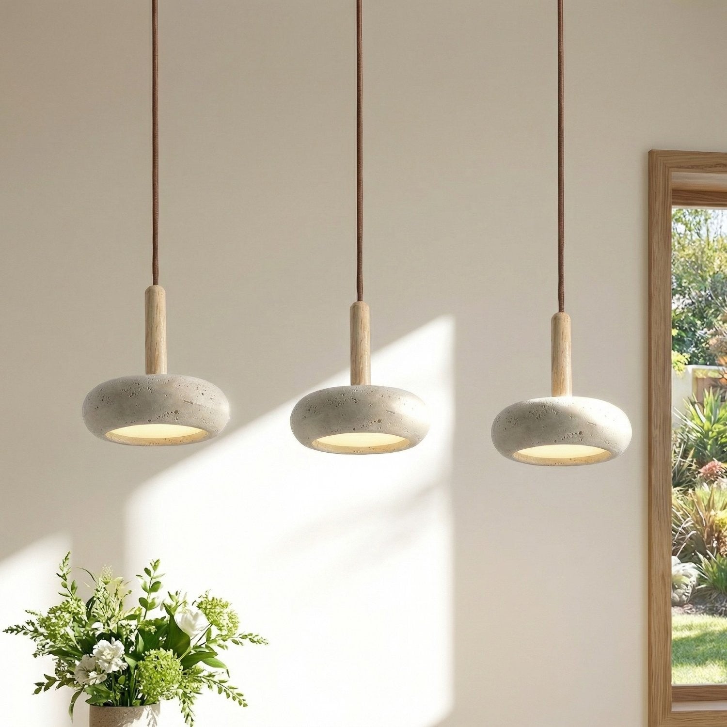 Carver Retro LED Travertine 3 Light Pendant Light