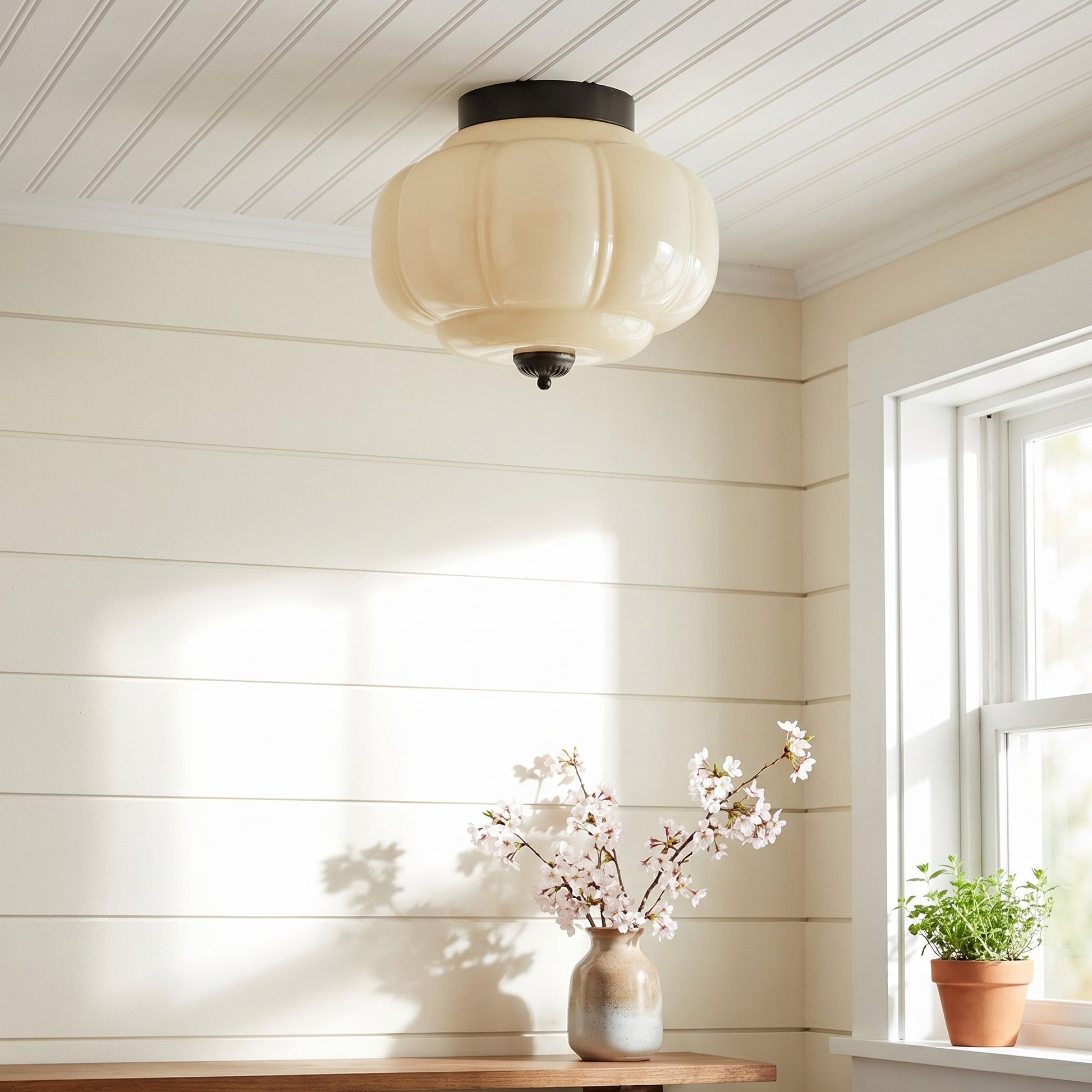 Ozita Retro Milk Glass Semi Flush Mount Eloise Ceiling Light