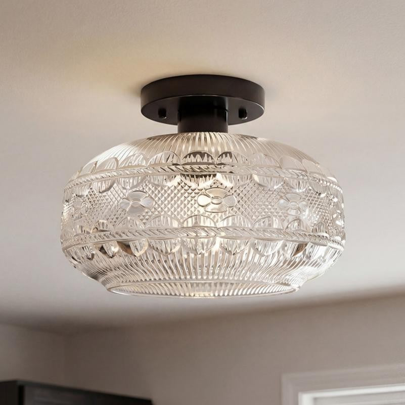 Santos Vintage Hand Carved Floral Clear Glass Semi Flush Mount Ceiling Light