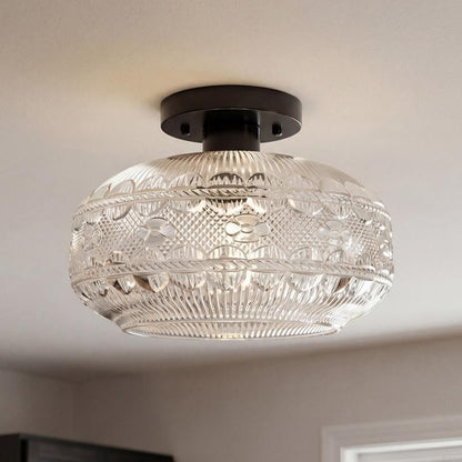 Santos Vintage Hand Carved Floral Clear Glass Semi Flush Mount Ceiling Light