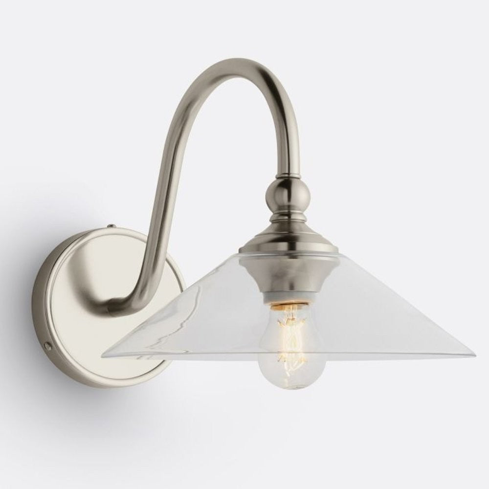Cygnira Vintage Brass Glass Curved Neck Wall Light