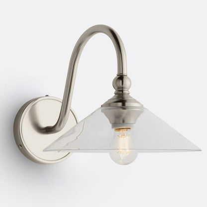 Cygnira Vintage Brass Glass Curved Neck Wall Light
